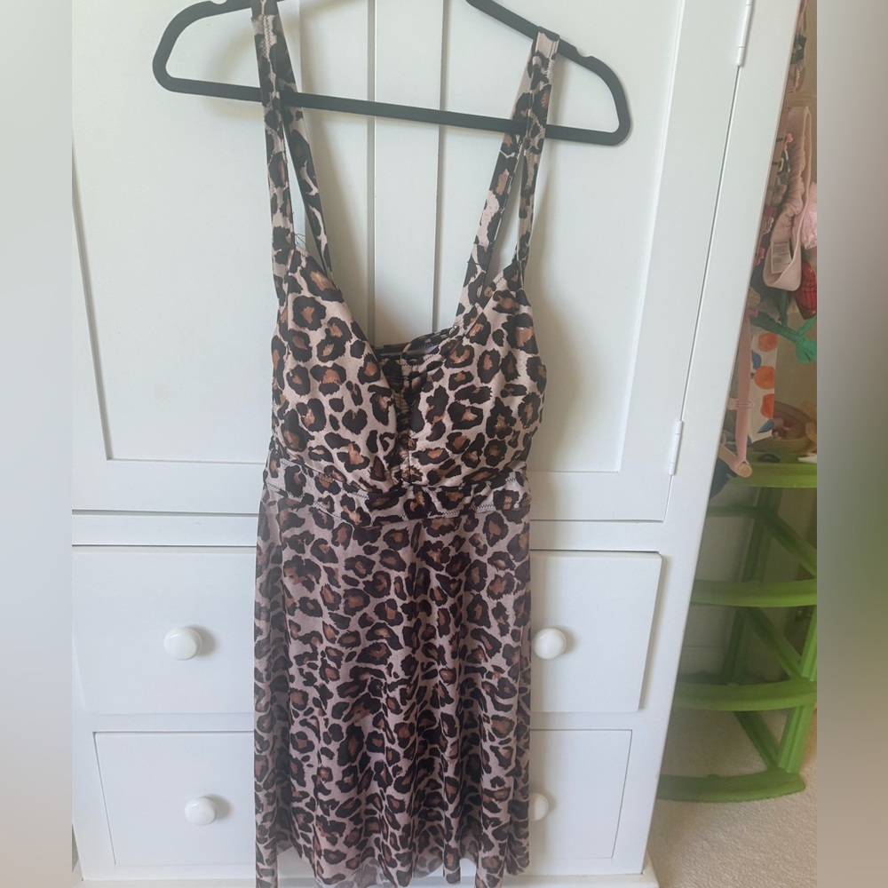 BloomChic Leopard Print Women’s Swim Dress in Brown and Black